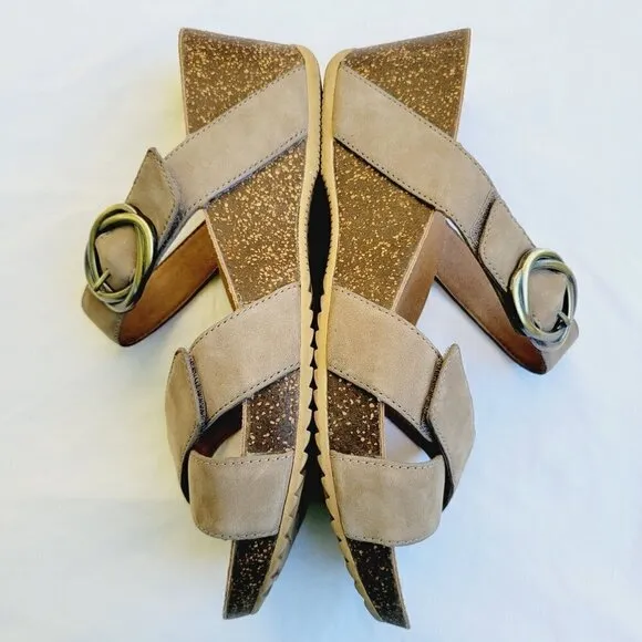 Dansko Women's Taupe Milled Nubuck Leather Susie Wedge Sandals - 40 (US 9.5/10)