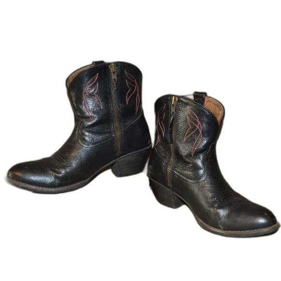 Darlin Western Boot Ariat Black Cowboy Ankle Pull-On Leather Boots Size 8.5