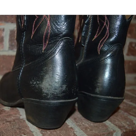 Darlin Western Boot Ariat Black Cowboy Ankle Pull-On Leather Boots Size 8.5