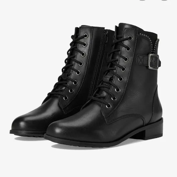 David Tate College Black Calf Combat Boots Lace Up Buckles NEW Size 12WW