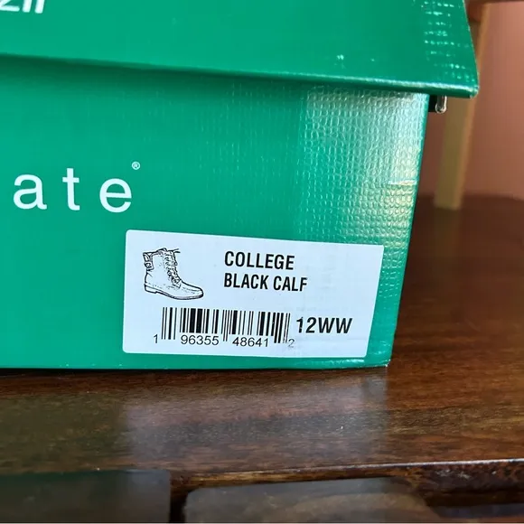 David Tate College Black Calf Combat Boots Lace Up Buckles NEW Size 12WW