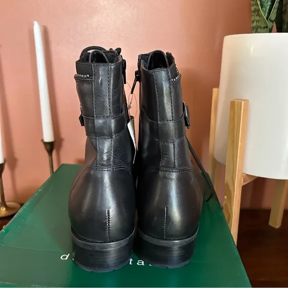 David Tate College Black Calf Combat Boots Lace Up Buckles NEW Size 12WW