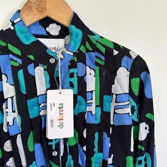 DE LORETA Tuckernuck Arcilla Azul Print Cenote Dress