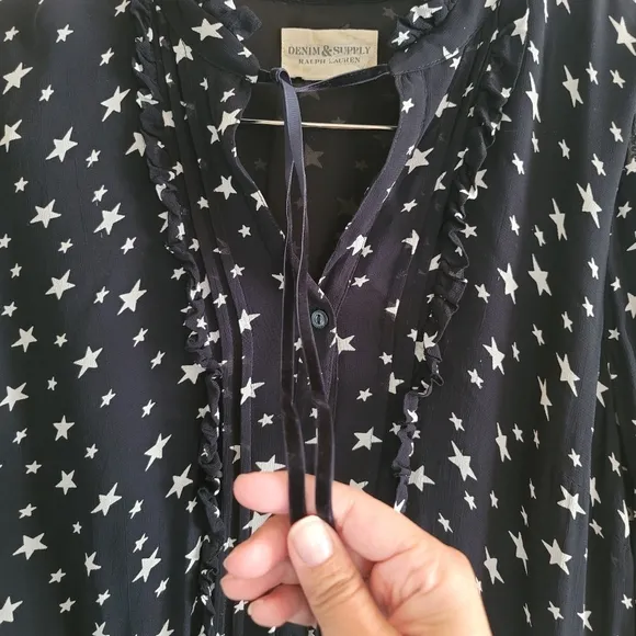 Denim &amp; Supply Ralph Lauren,‎ Star Print Sheer Dress, Black and White, Size Med