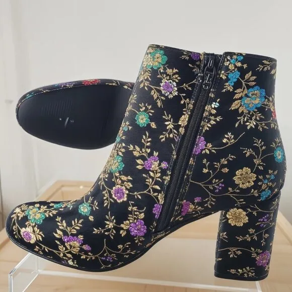 Diba Ankle Floral Satin Sequin Zip-Up Women’s Boots (Size: 6½ Medium)