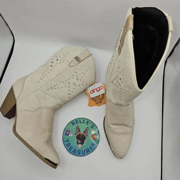 Dingo Boots Women's‎ 7.5 Beige Leather Star Stud Cowgirl Country Western