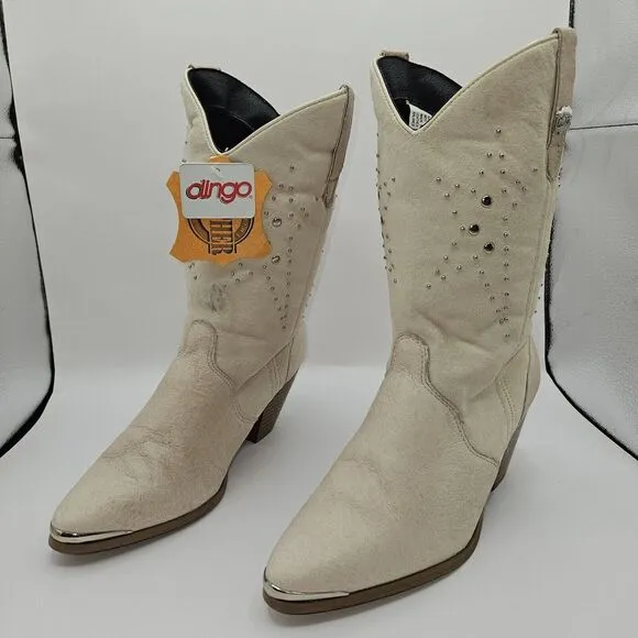 Dingo Boots Women's‎ 7.5 Beige Leather Star Stud Cowgirl Country Western