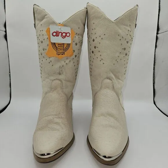 Dingo Boots Women's‎ 7.5 Beige Leather Star Stud Cowgirl Country Western