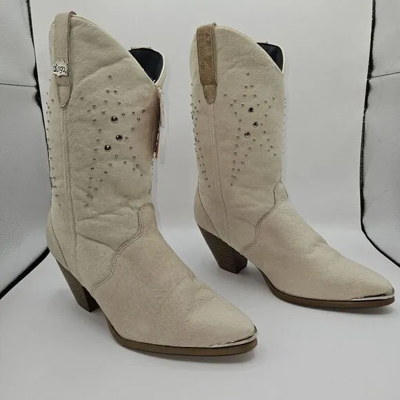 Dingo Boots Women's‎ 7.5 Beige Leather Star Stud Cowgirl Country Western