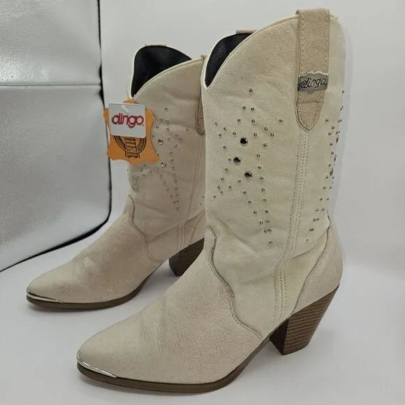 Dingo Boots Women's‎ 7.5 Beige Leather Star Stud Cowgirl Country Western