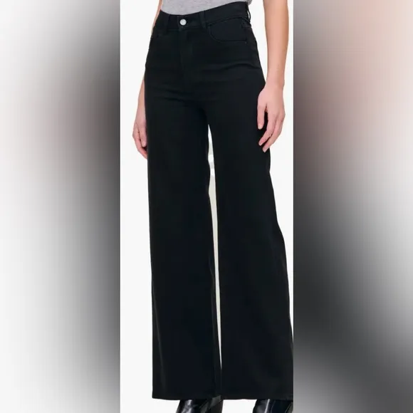 DL1961 Vintage High Rise Hepburn Wide Leg Classic Black Zipper Fly Jeans Sz 26