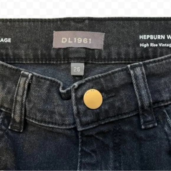 DL1961 Vintage High Rise Hepburn Wide Leg Classic Black Zipper Fly Jeans Sz 26