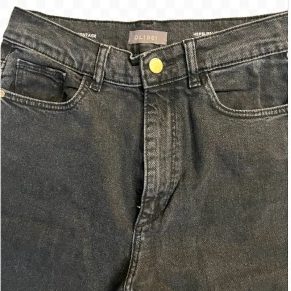 DL1961 Vintage High Rise Hepburn Wide Leg Classic Black Zipper Fly Jeans Sz 26