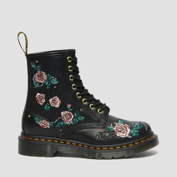 DOC MARTENS 1460 VONDA Chain Black Women’s FLORAL LEATHER LACE UP BOOT NIB 7