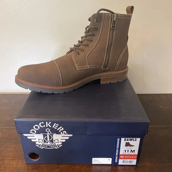 Dockers Mens Rawls Rugged Lace-up Synthetic Leather Lugged Cap Toe Boot Men’s 11