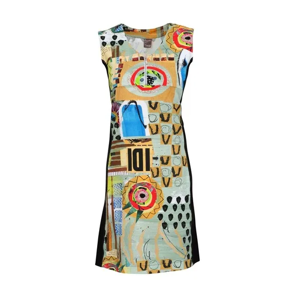 Dolcezza Sleeveless Dress Size L Abstract Print Short Dress Zip Up Detail NWT
