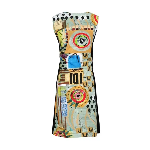 Dolcezza Sleeveless Dress Size L Abstract Print Short Dress Zip Up Detail NWT