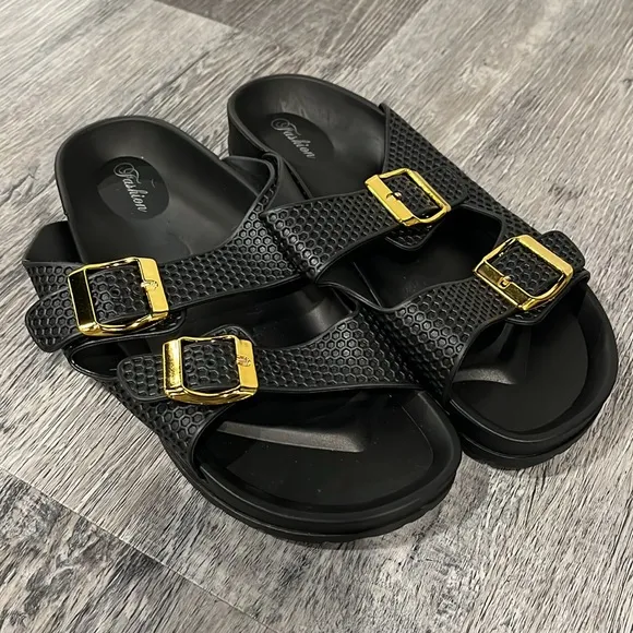 Double Buckle Open Toe Sandals in black - NEW - 8 (38)