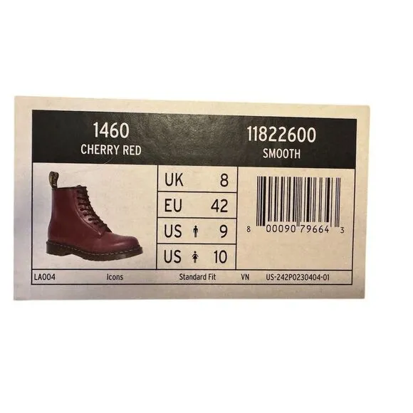 Dr. Martens 1460 Cherry Red Combat Boots Unisex Size 10 WOMEN’S OR MEN’S 9