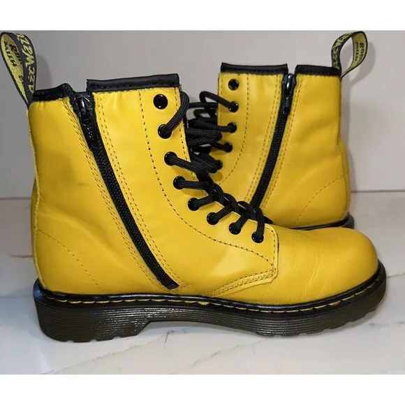 DR MARTENS 1460 J Girls Yellow Air Wair Boots Size 3
