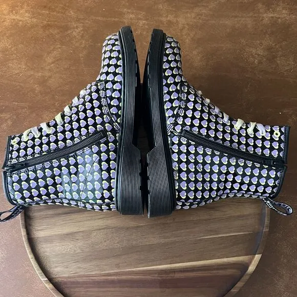 Dr. Martens 1460 Patent Leather Heart Print Boots Shoes Purple Yellow Size 6