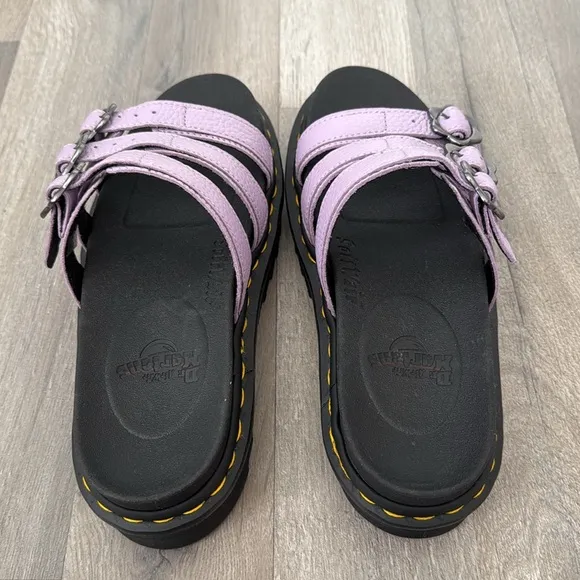 DR. MARTENS BLAIRE FLOWER BUCKLE LEATHER SLIDE SANDALS