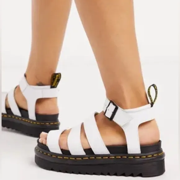 Dr. Martens Blaire Hydro Leather Strap Sandals in White