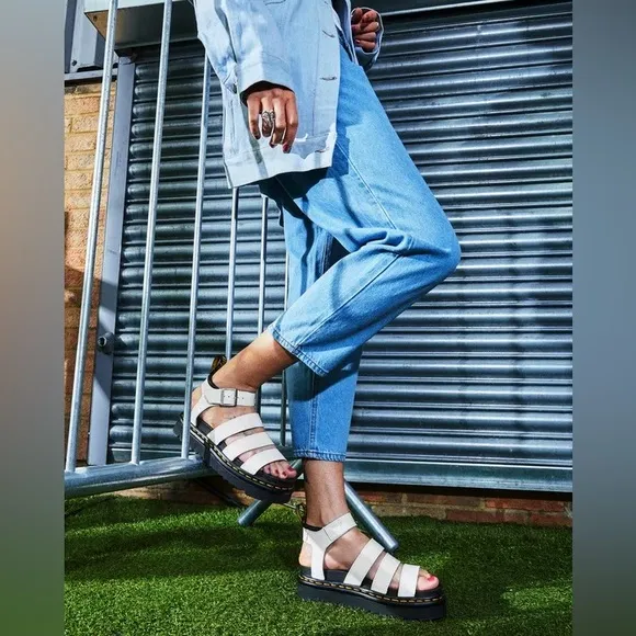 Dr. Martens Blaire Hydro Leather Strap Sandals in White