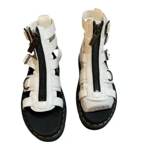 Dr Martens Olson Zipped Leather Strap Sandals Womens Sz 7 White Black Platform
