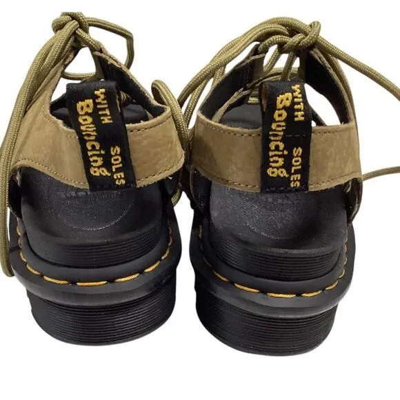 Dr Martens Sandals Women 7 Green Nartilla Leather Lace Up Platform Gladiator NEW