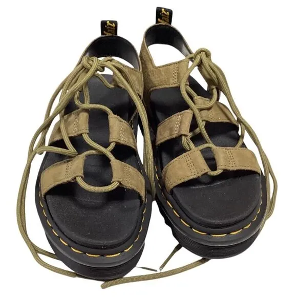 Dr Martens Sandals Women 7 Green Nartilla Leather Lace Up Platform Gladiator NEW