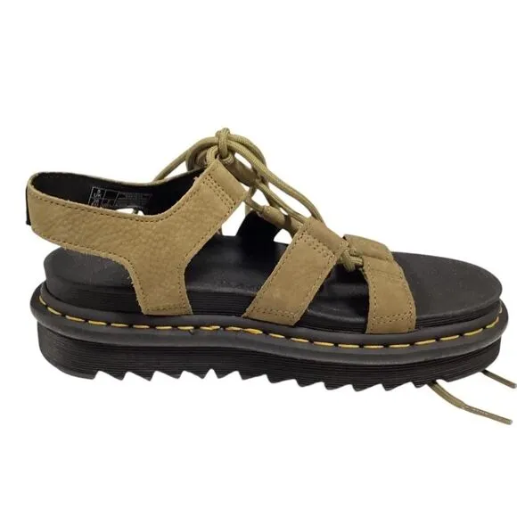 Dr Martens Sandals Women 7 Green Nartilla Leather Lace Up Platform Gladiator NEW