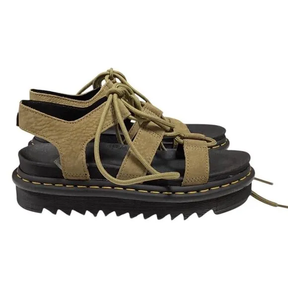 Dr Martens Sandals Women 7 Green Nartilla Leather Lace Up Platform Gladiator NEW