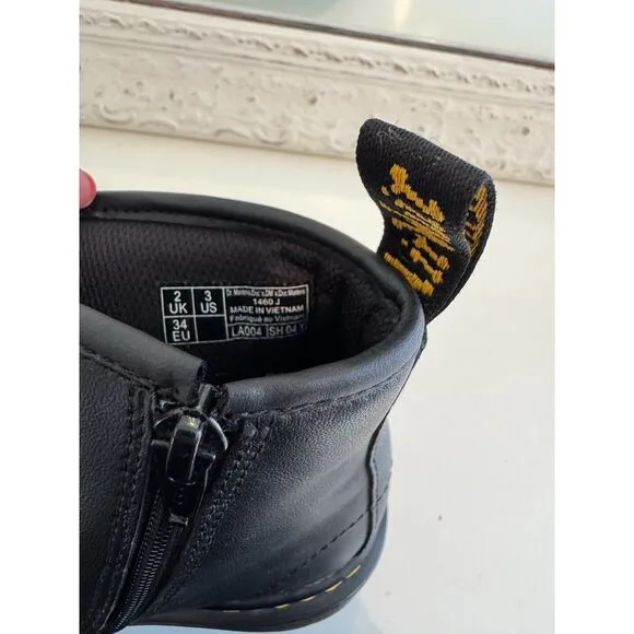 Dr. Martens Toddler 1460 Black Softy T Leather Lace Up Boots Size 3