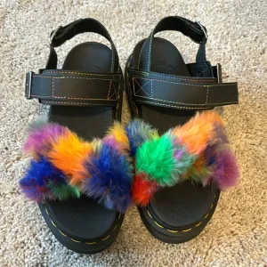 Dr Martens Voss II Fluffy Black/Rainbow Sandals Womens 38
