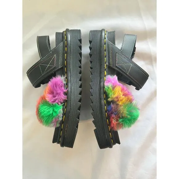 Dr. Martens Voss II Fluffy Faux Fur Strap Sandals US 6 / EU 37. NWOT