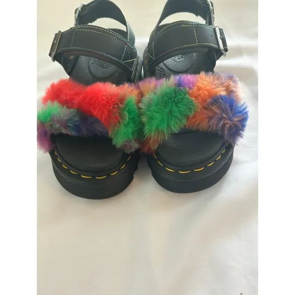 Dr. Martens Voss II Fluffy Faux Fur Strap Sandals US 6 / EU 37. NWOT