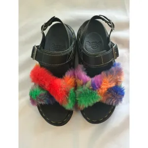 Dr. Martens Voss II Fluffy Faux Fur Strap Sandals US 6 / EU 37. NWOT