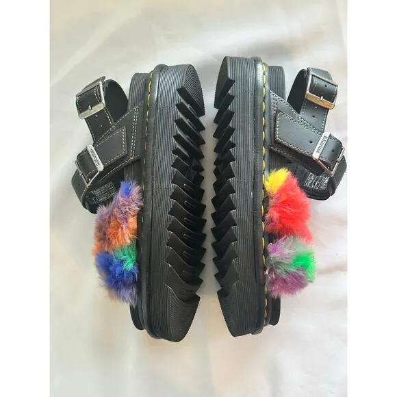 Dr. Martens Voss II Fluffy Faux Fur Strap Sandals US 6 / EU 37. NWOT