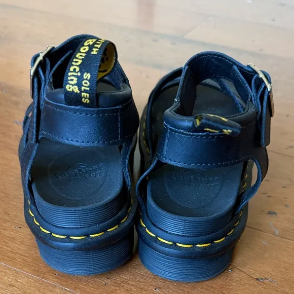 Dr. Martens Women’s Blaire Black Ankle Strap Sandals Hydro Leather Buckle, US 5