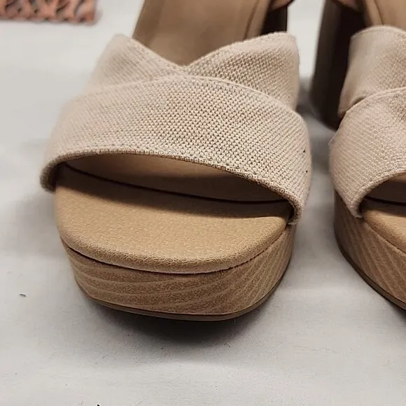 🥼DR.SCHOLLS🥼 MARIAH BLOCK🩴 HEELED LIGHT/ BROWN SMOOTH FABRIC LADIES  8.5 NWOB