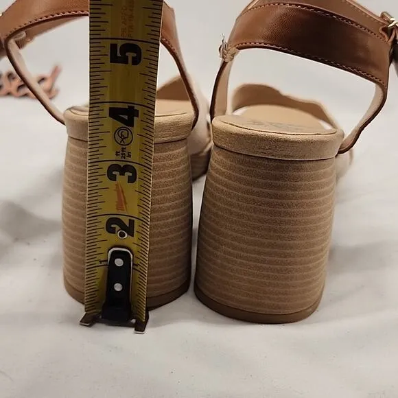 🥼DR.SCHOLLS🥼 MARIAH BLOCK🩴 HEELED LIGHT/ BROWN SMOOTH FABRIC LADIES  8.5 NWOB