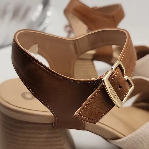 🥼DR.SCHOLLS🥼 MARIAH BLOCK🩴 HEELED LIGHT/ BROWN SMOOTH FABRIC LADIES  8.5 NWOB