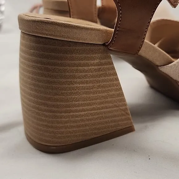 🥼DR.SCHOLLS🥼 MARIAH BLOCK🩴 HEELED LIGHT/ BROWN SMOOTH FABRIC LADIES  8.5 NWOB