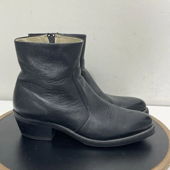 Durango Boots Mens 8.5 D Black Leather 7&quot; Side Zip Western Shorty Booty TR820