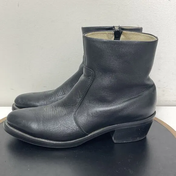 Durango Boots Mens 8.5 D Black Leather 7&quot; Side Zip Western Shorty Booty TR820
