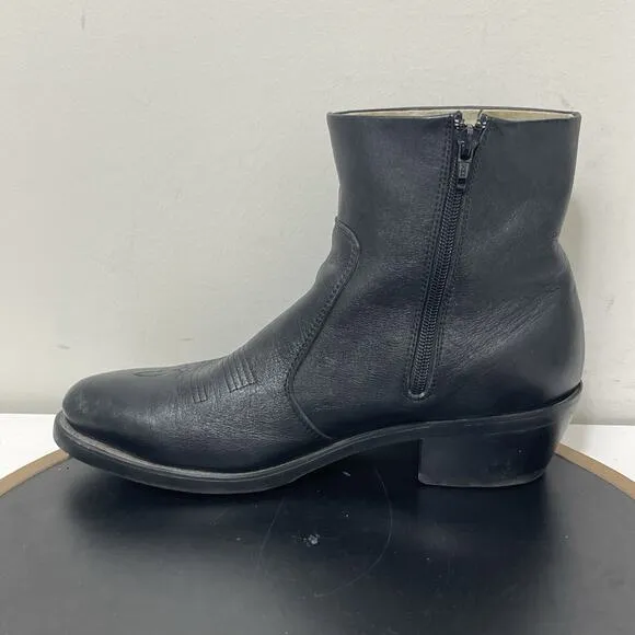 Durango Boots Mens 8.5 D Black Leather 7&quot; Side Zip Western Shorty Booty TR820