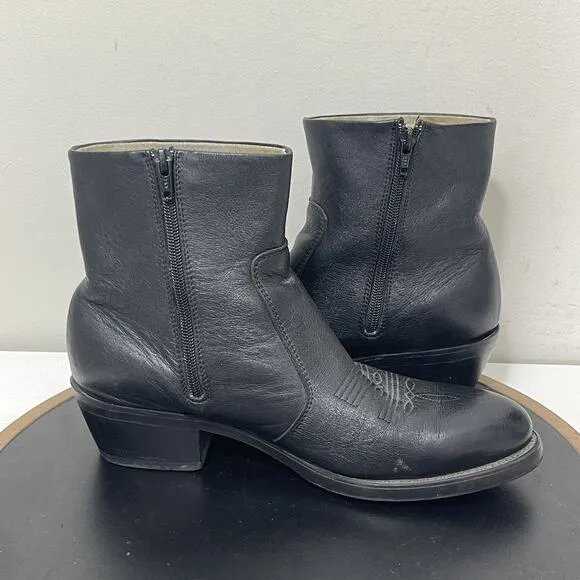 Durango Boots Mens 8.5 D Black Leather 7&quot; Side Zip Western Shorty Booty TR820