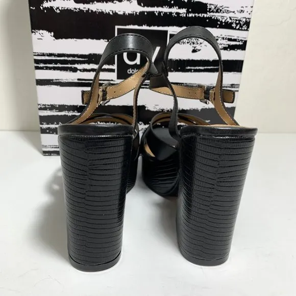 DV by Dolce Vita Colette Sandals Embossed Platform Heels Black Size 7 NEW