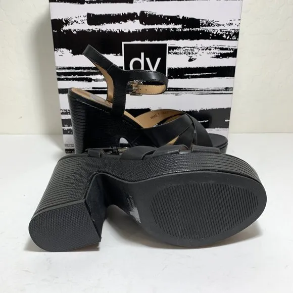 DV by Dolce Vita Colette Sandals Embossed Platform Heels Black Size 7 NEW